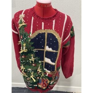 Tiara International Teacher Ugly Christmas Sweater Applique Bead Embroidered